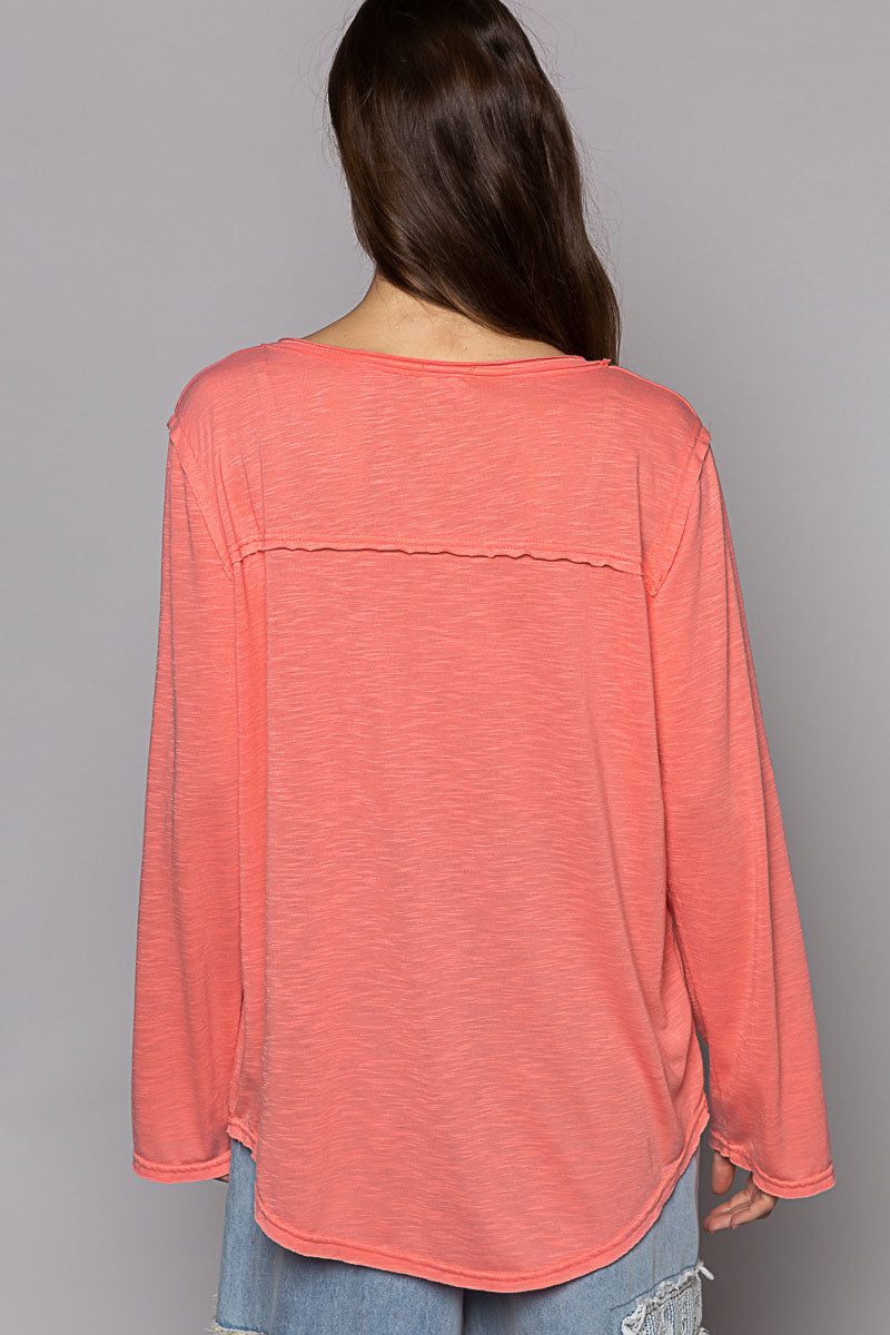 POL - Coral Long Sleeve Pocket Tee