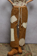 POL - French Terry Pants with Varied Lace and Woven Patches and Accented Drawstring.
