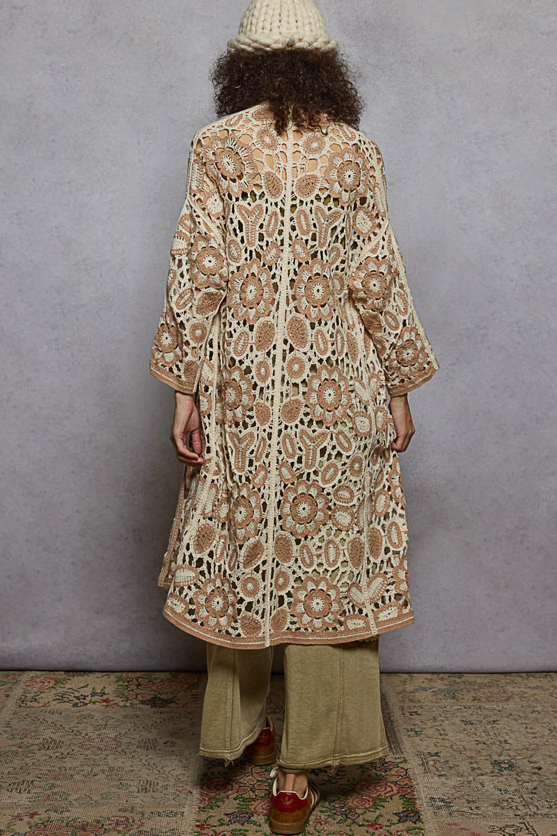 POL - Cardigan Duster Taupe and cream