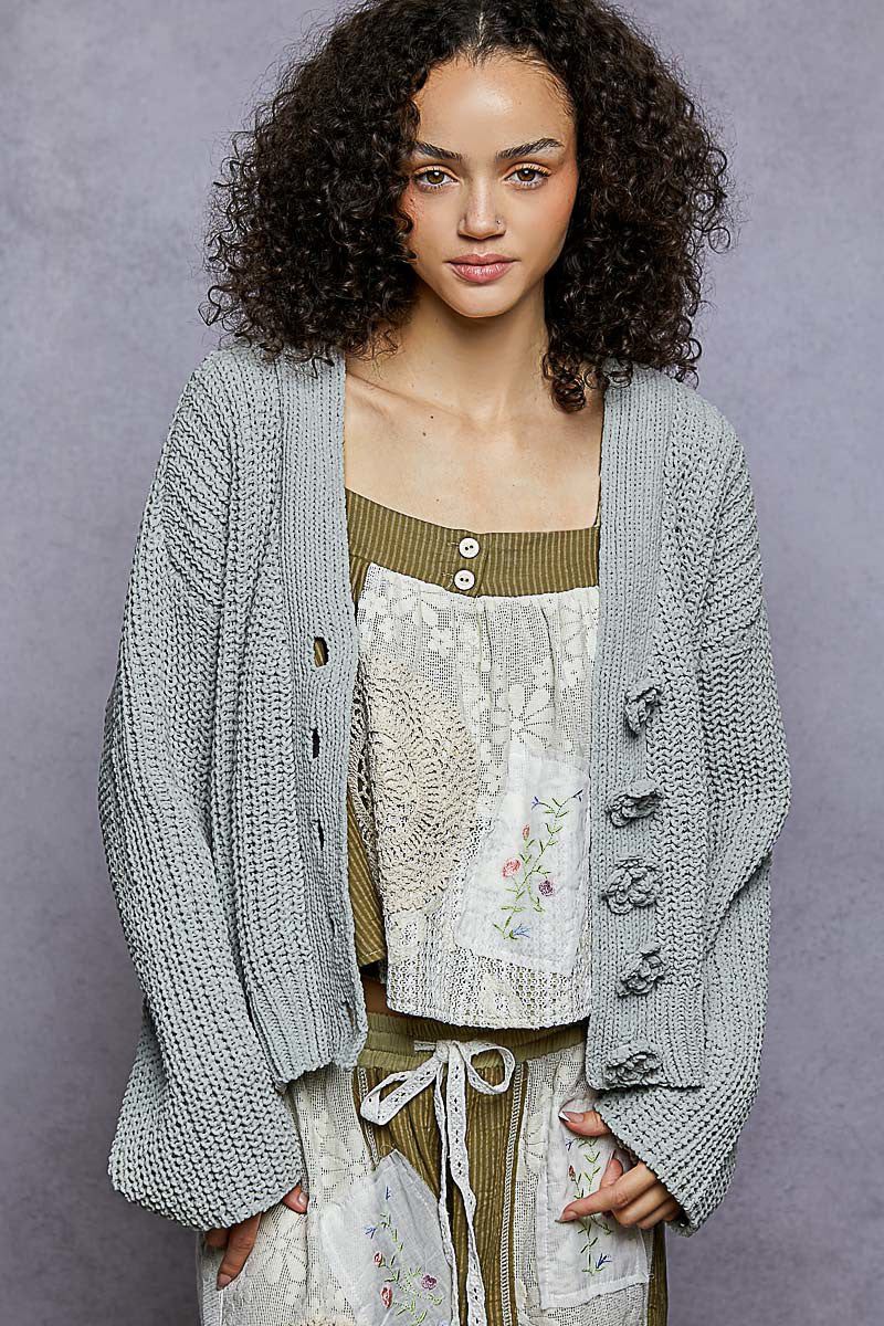 POL - Flower Button Crop Cardigan