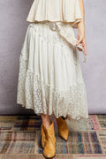 POL - Double Gauze Raw Edge Lace Patch Solid Maxi Skirt