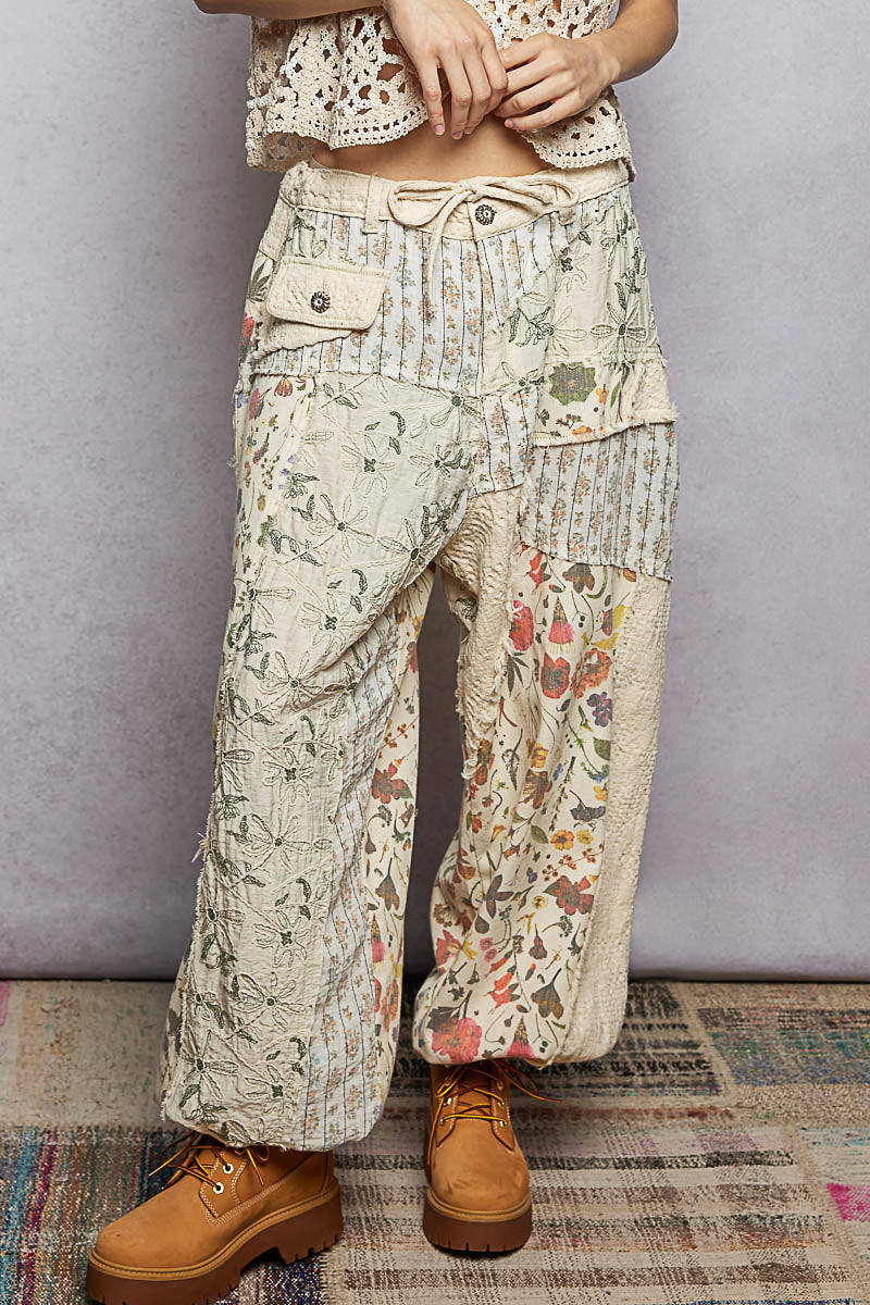 POL natural crochet and patch pants