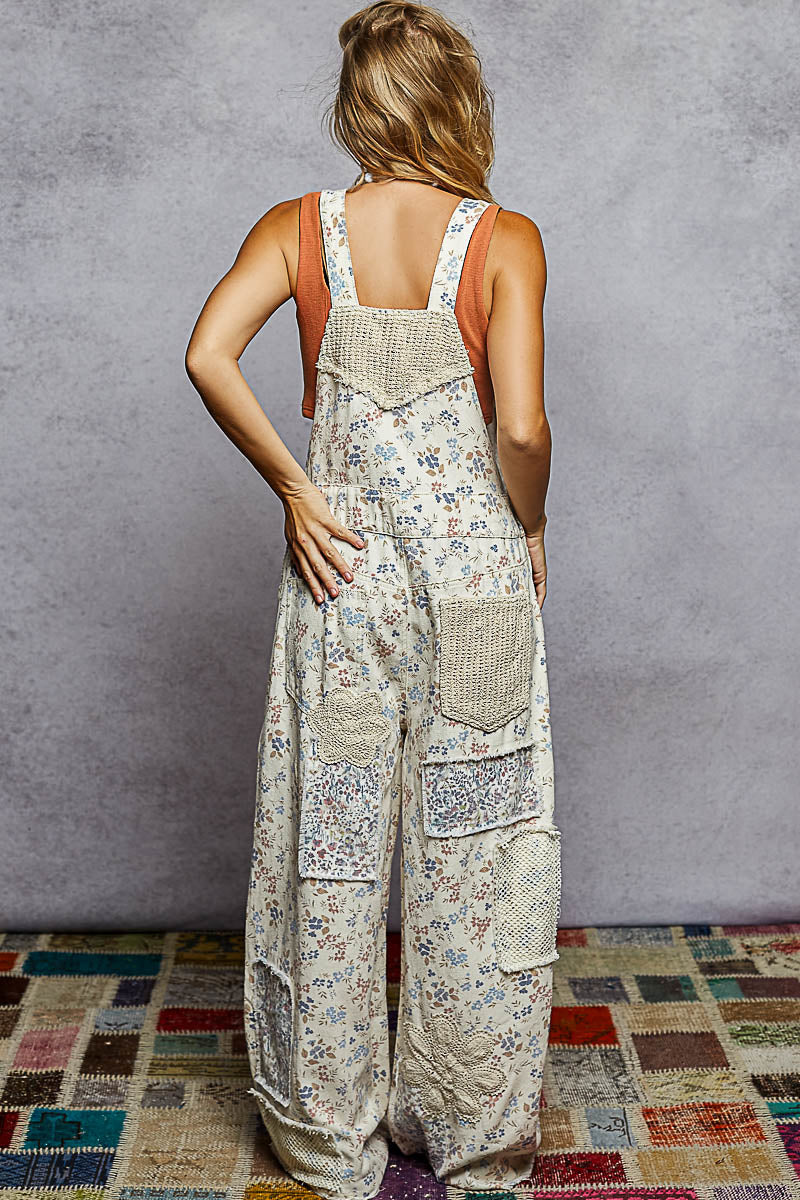 POL - Floral Overalls with Crochet Patches