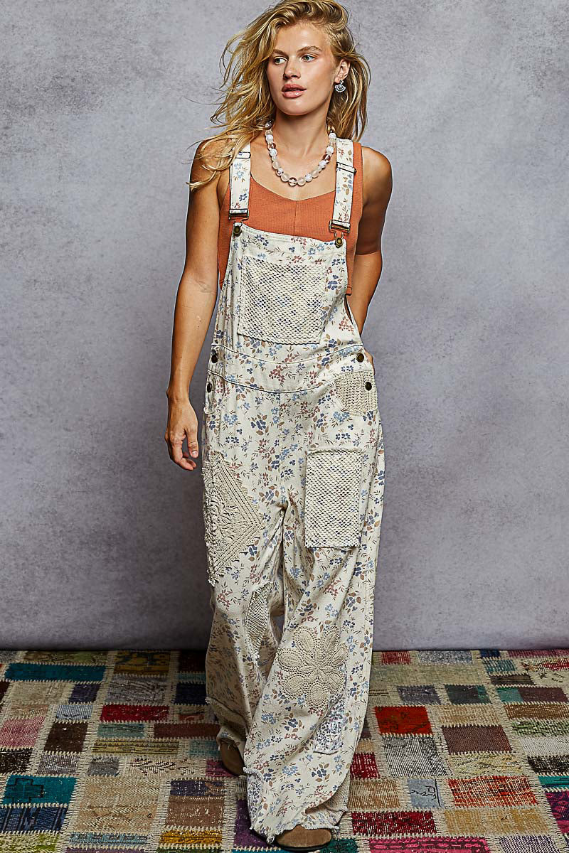 POL - Floral Overalls with Crochet Patches
