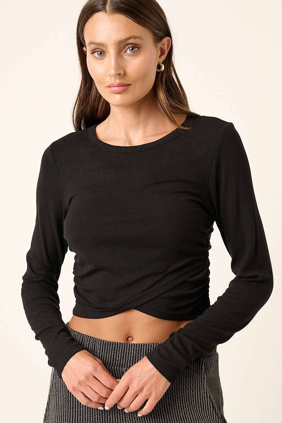 FRONT CROSS LONG SLEEVE KNIT TOP