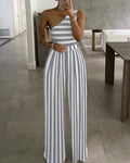 One shoulder striped colorblock jumpsuit