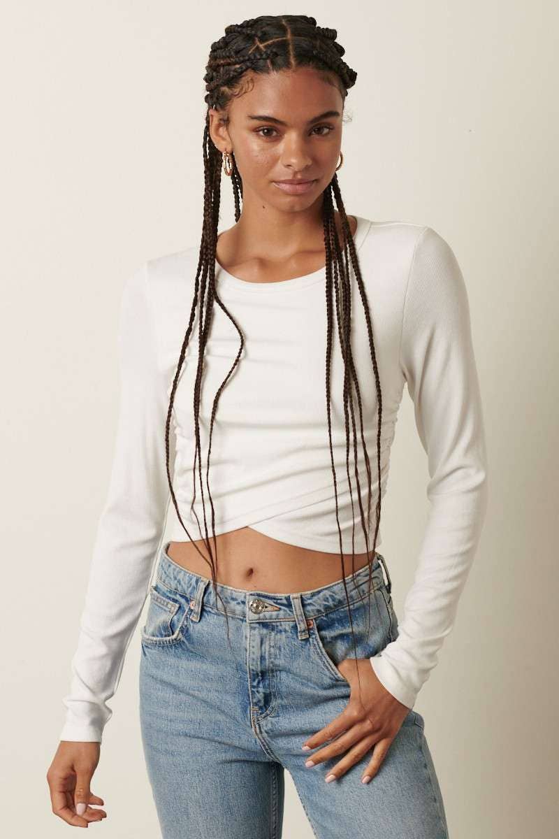 FRONT CROSS LONG SLEEVE KNIT TOP