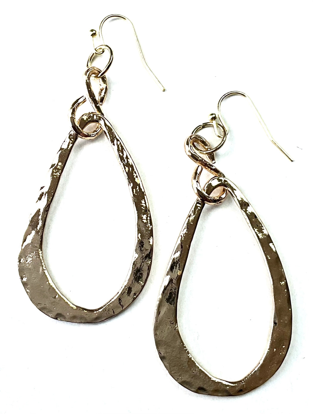 Gold Hammered Oval Tear Earrings