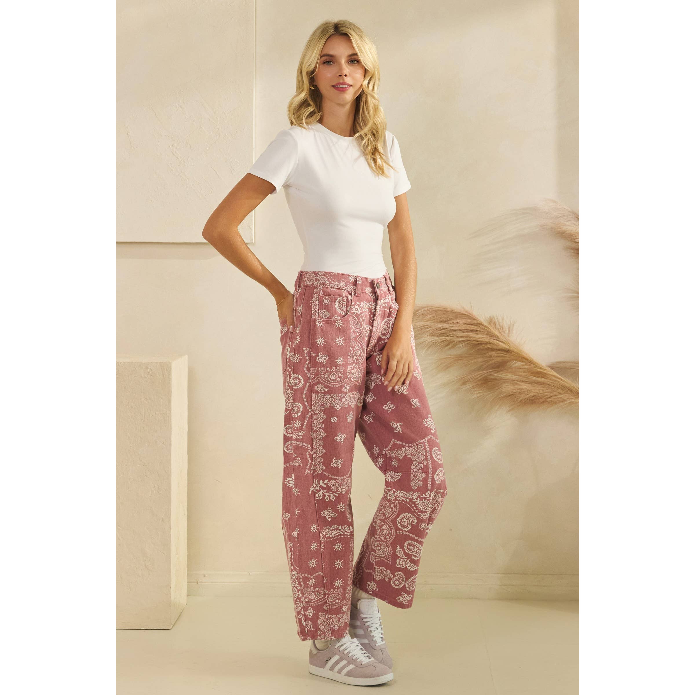 Paisley Printed Denim Pants - Veveret