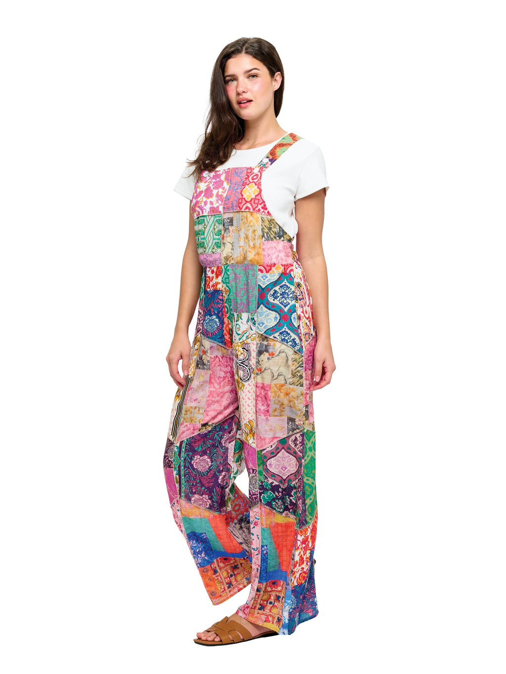 Hippie Wide Leg Printed Patchwork Overall
