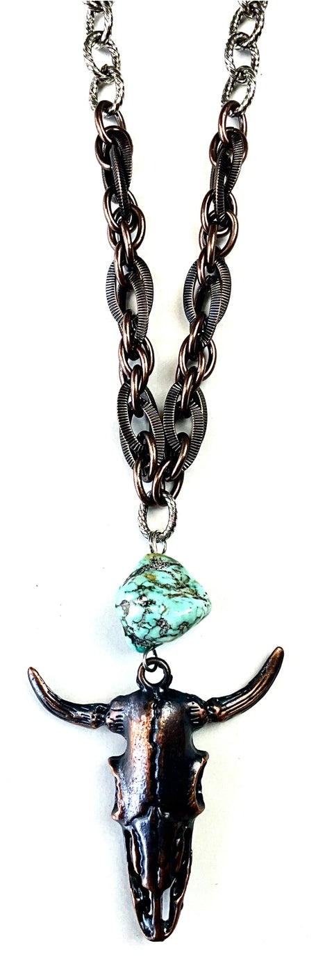 Mixed Chains Necklace With Steer Head Pendant