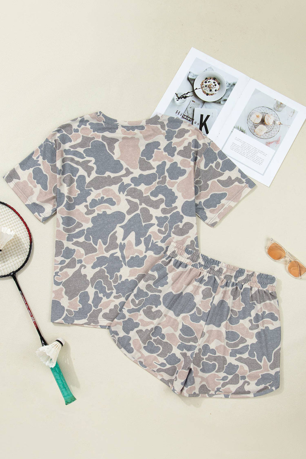 Camouflage Short Sleeve Top and Shorts Lounge Set (S-4X)