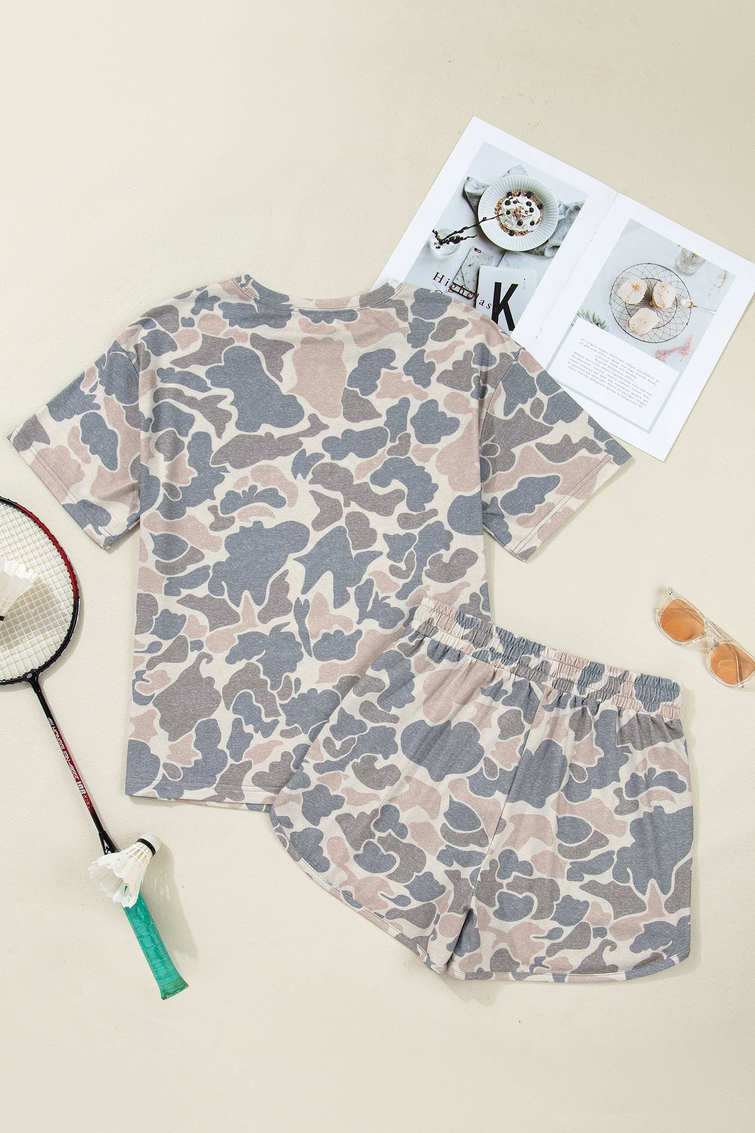 Camouflage Short Sleeve Top and Shorts Lounge Set (S-4X)