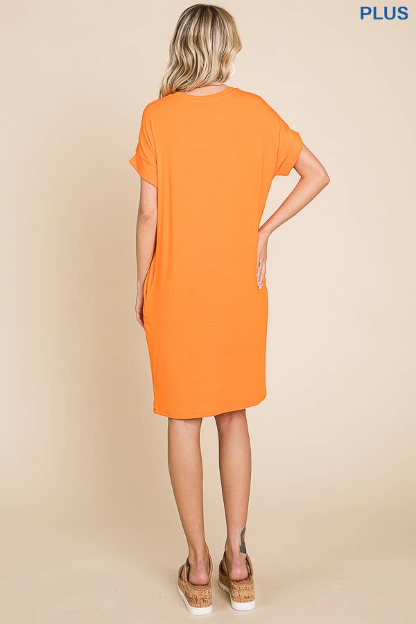 PLUS SIZE RELAXED V NECK ROLL OVER SLV T-SHIRT DRESS