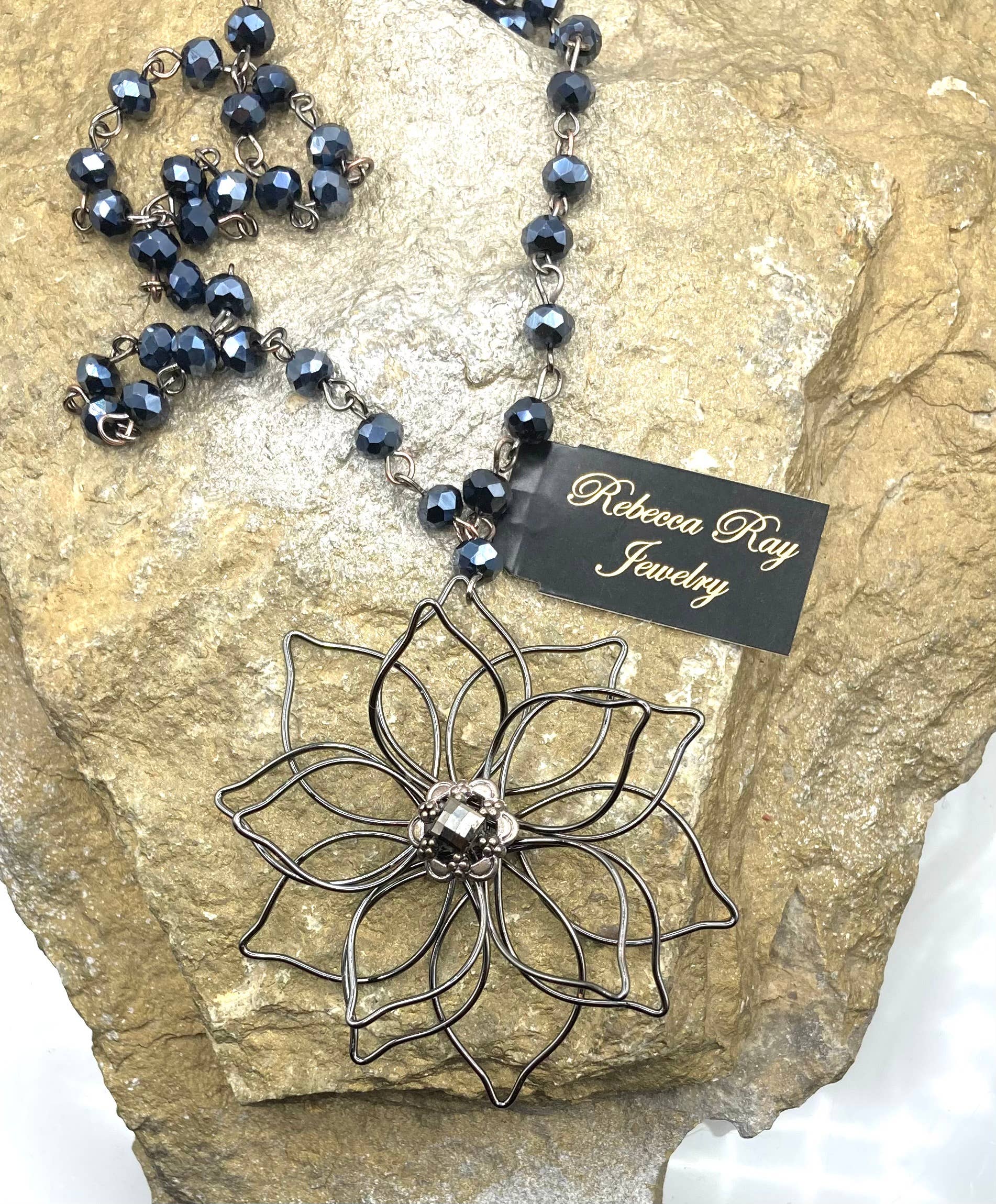 Vintage Flower Gun Metal Statement Necklace