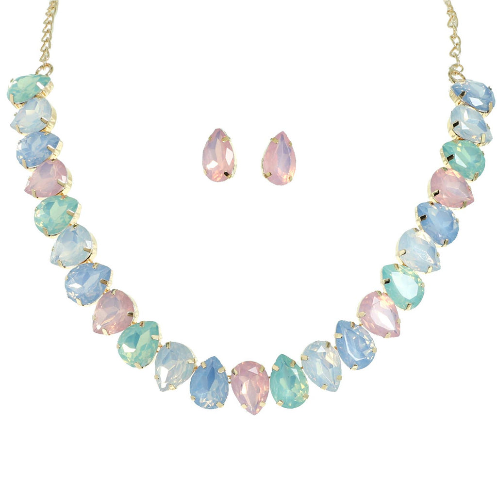 Teardrop Cut Crystal Gemstone Collar Necklace Set