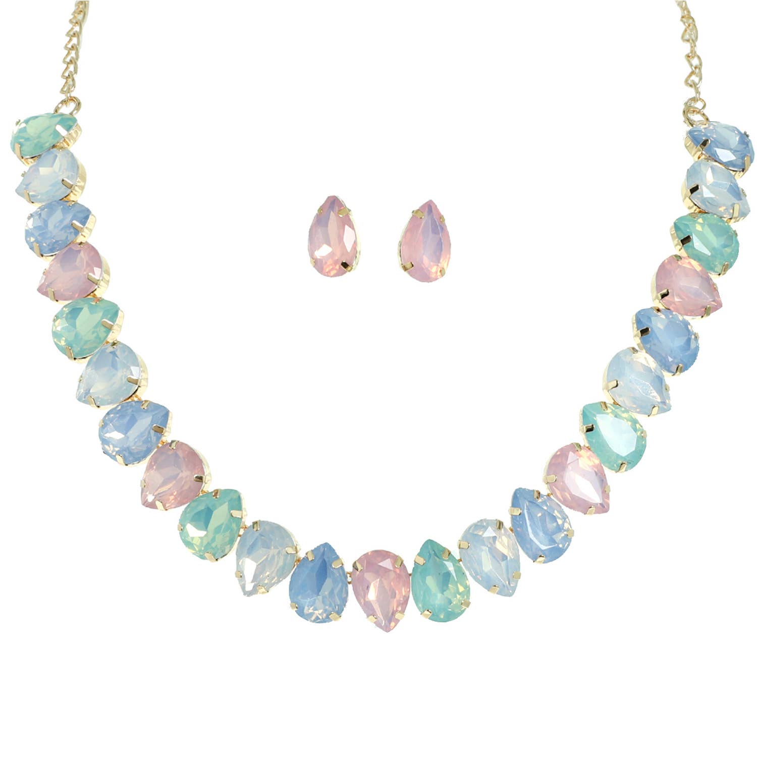Teardrop Cut Crystal Gemstone Collar Necklace Set