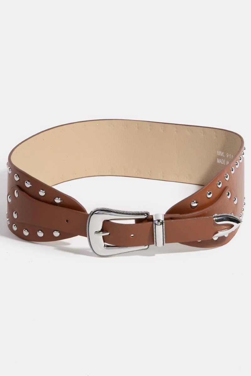 Wide Grommet Studded Vegan Leather Belt