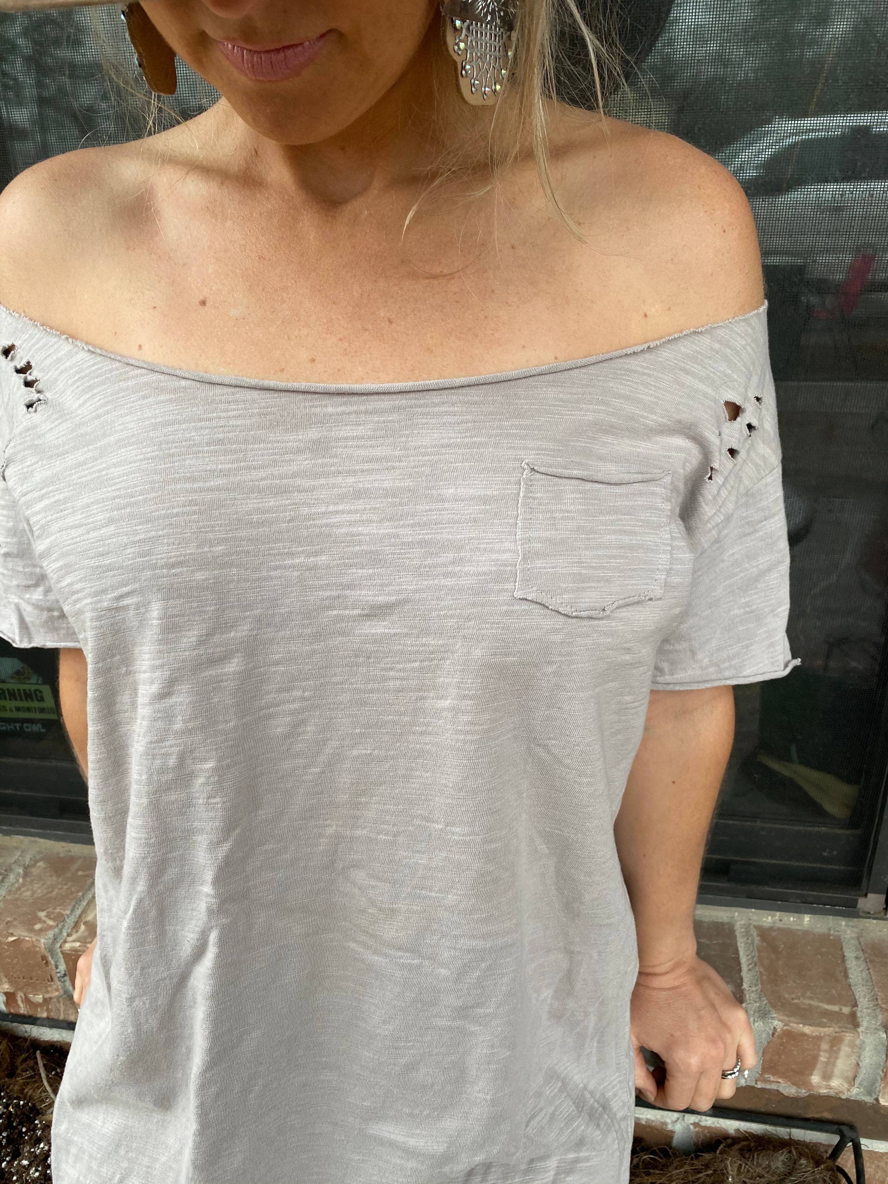 Gray Tattered Ripped Tee
