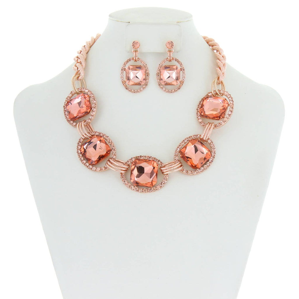Chunky Oval Rhinestone Gem Link Necklace Set