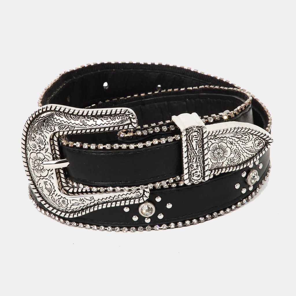Rhinestone Studs Thin Faux Leather Belt
