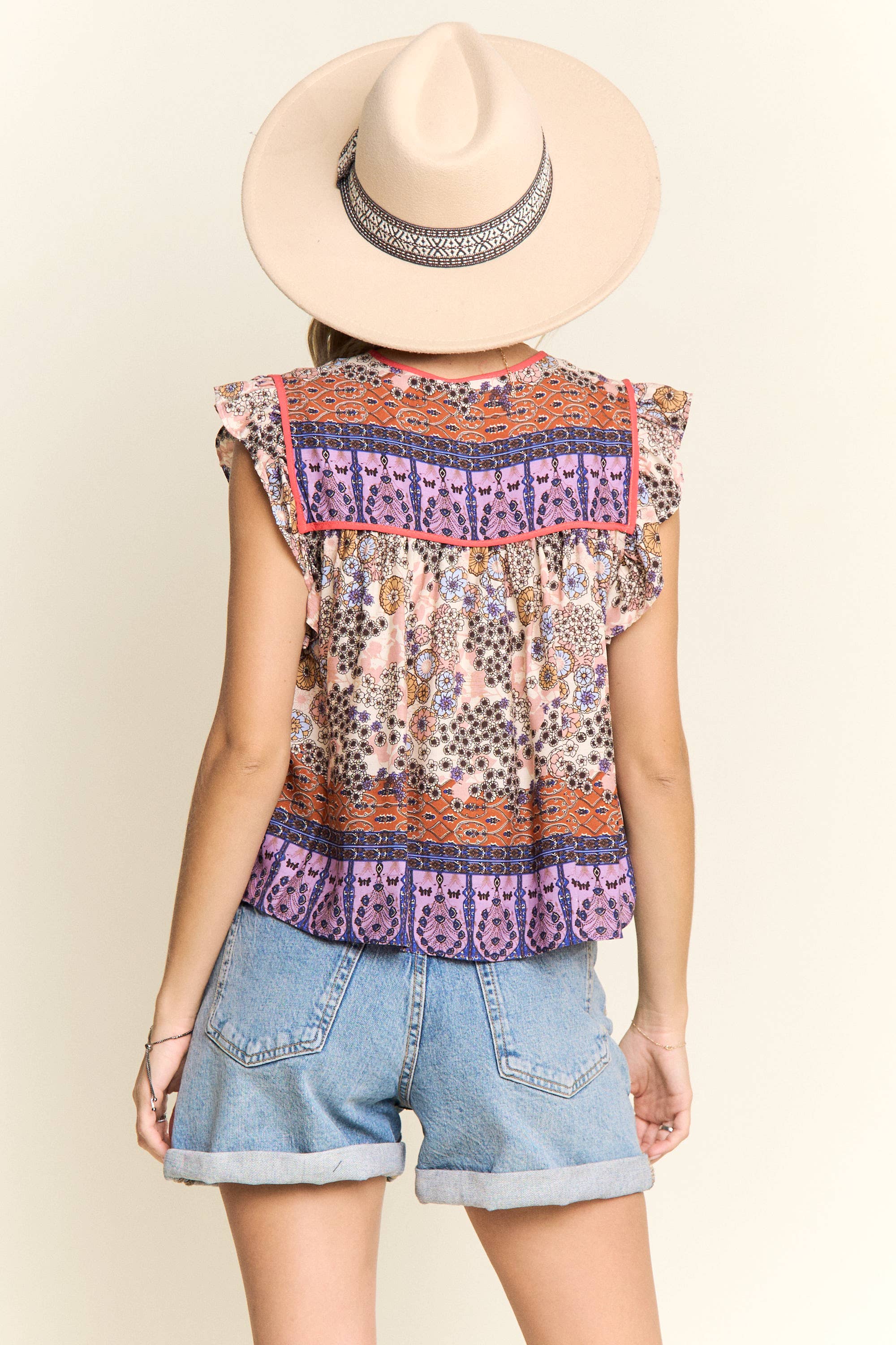 BOHO CONTRAST PRINT BLOUSE- LET2729