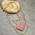 The Primitive Peddler - Triple Layered Sparkling Pink Heart Necklace