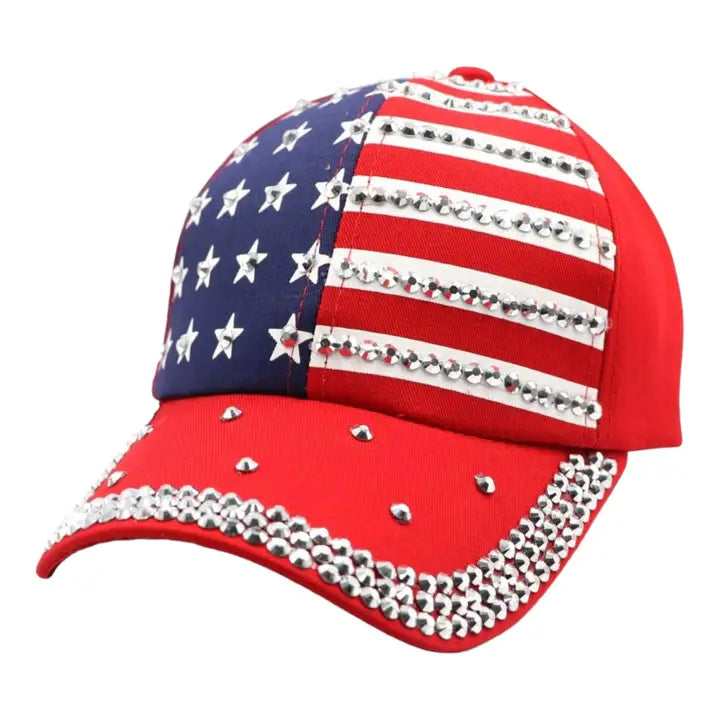 American Flag Rhinestone Studded Cap