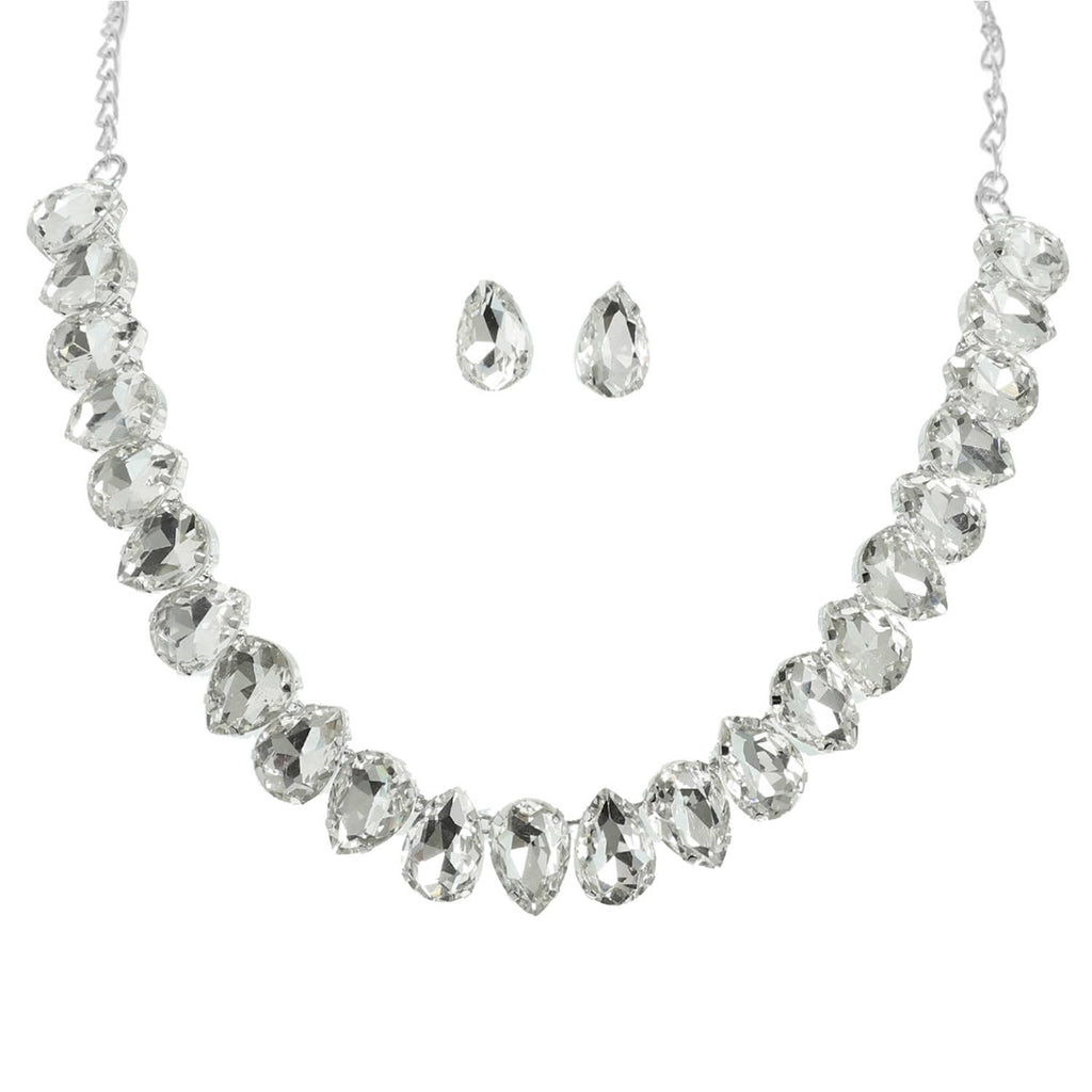 Teardrop Cut Crystal Gemstone Collar Necklace Set