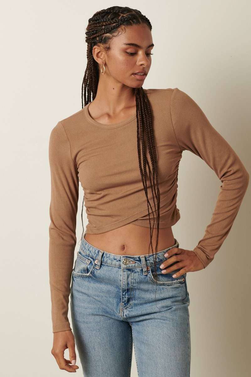 FRONT CROSS LONG SLEEVE KNIT TOP