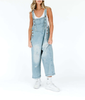 Women's Wide Leg Jumpsuit with Ripped Details Denim Overalls