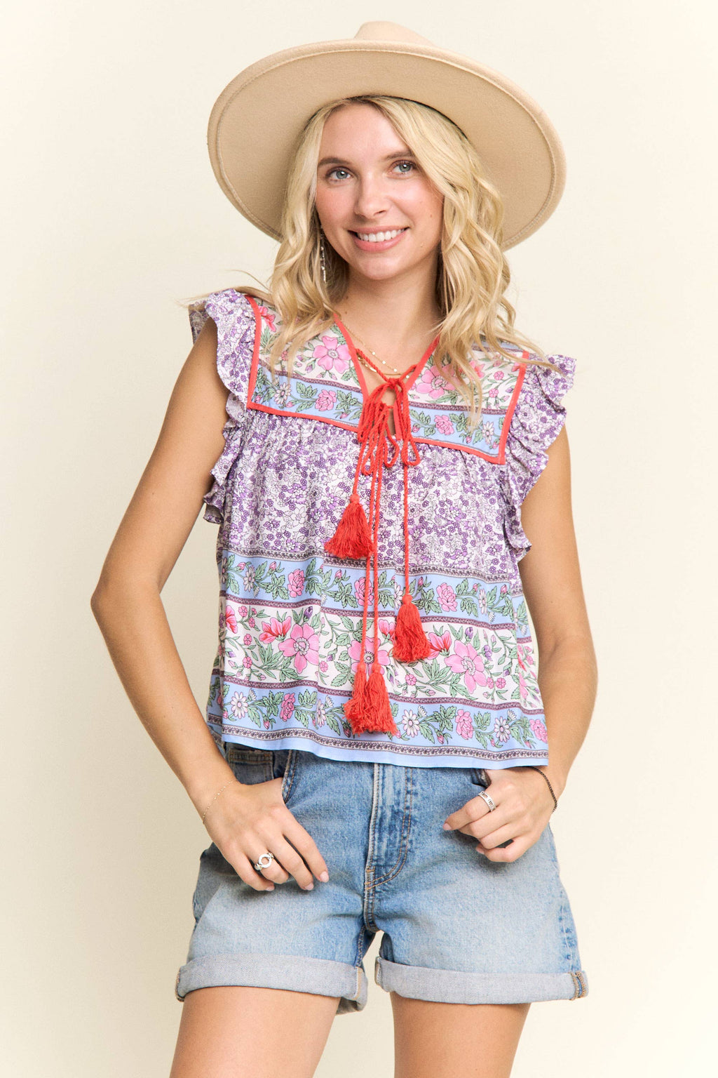 BOHO CONTRAST PRINT BLOUSE- LET2729