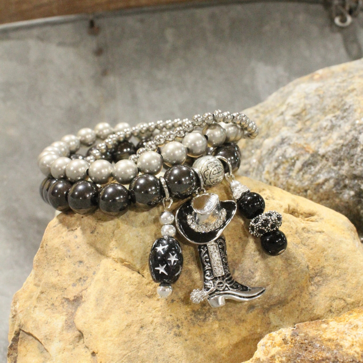 The Primitive Peddler - Hats Off/Boots On Black Stretch Bracelet Set