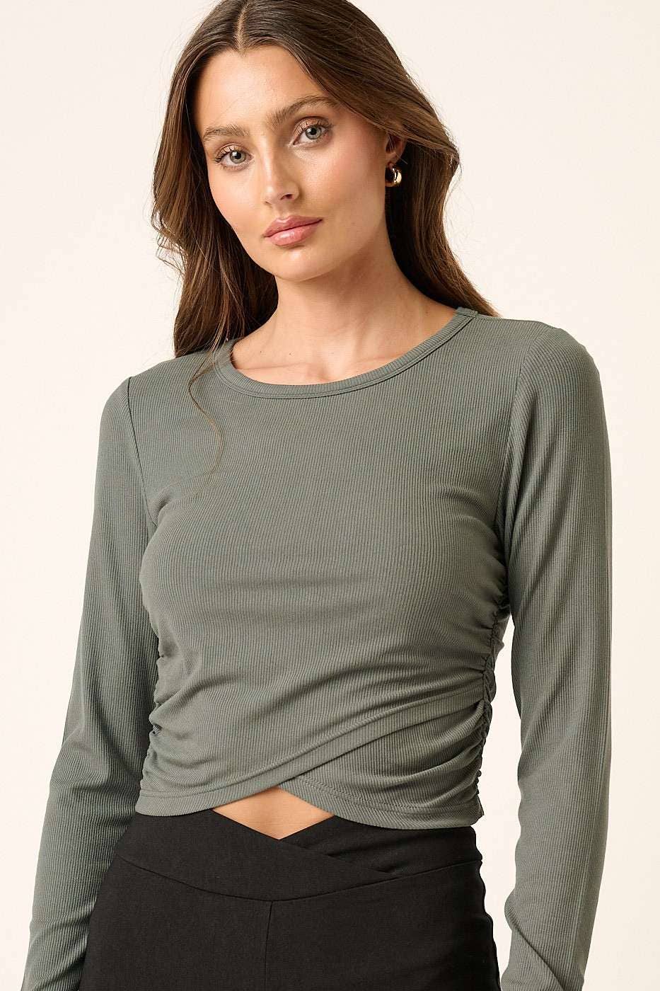 FRONT CROSS LONG SLEEVE KNIT TOP