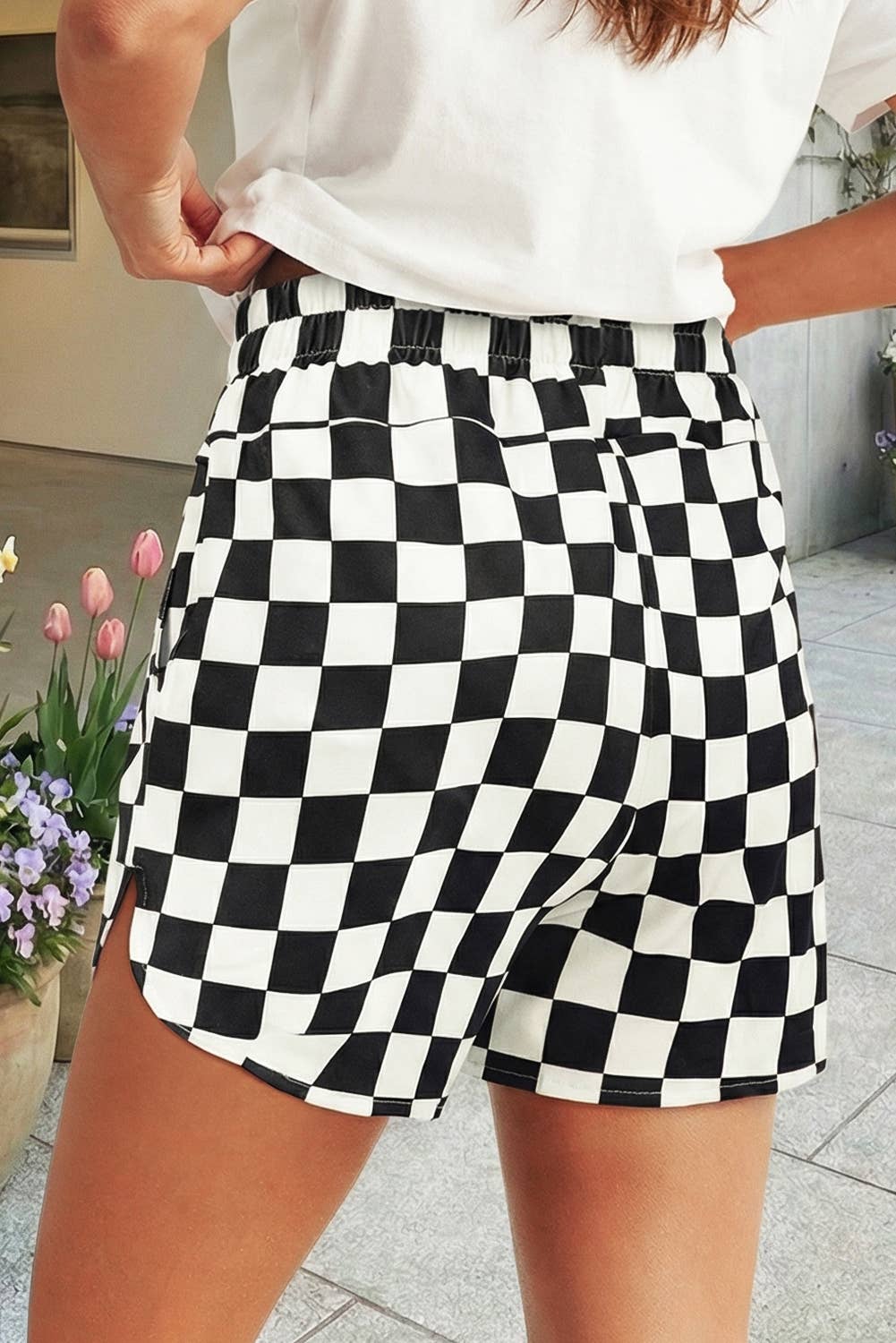 Checkered Print High Waist Casual Shorts (S-XL)