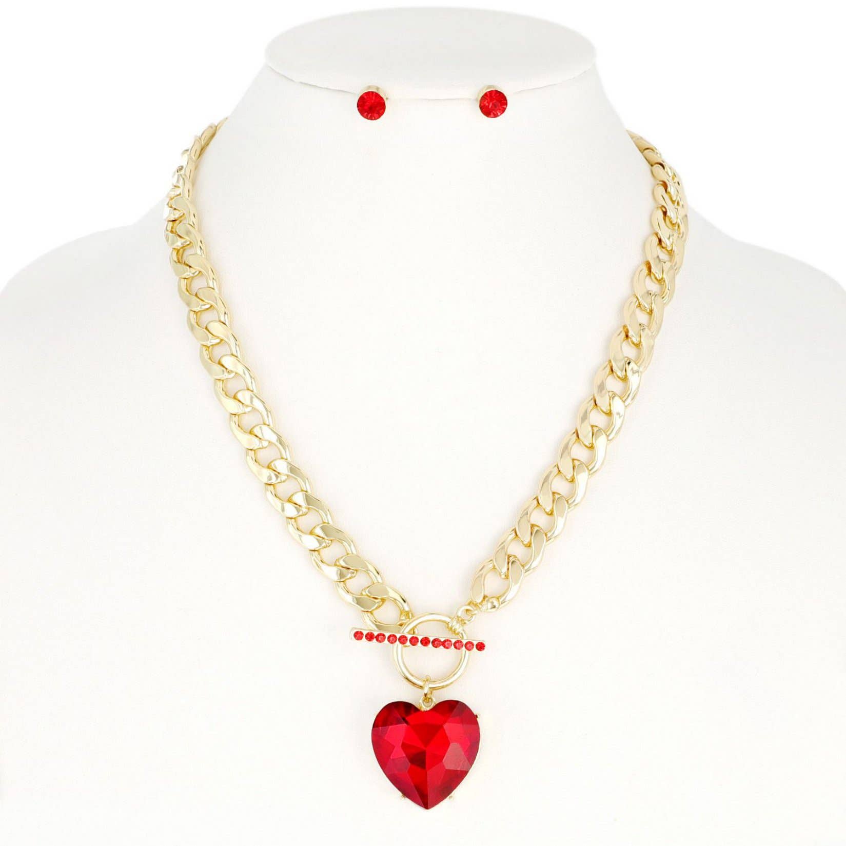 Crystal Heart Pendant Chain Necklace & Earring Set