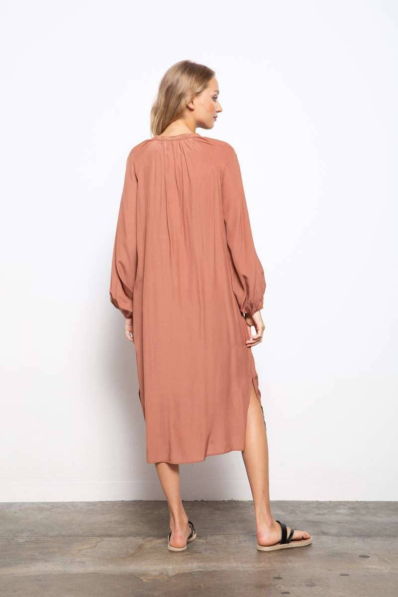 SMOCKING DETAIL FRONT BUTTON DOWN SHIRT DRESS