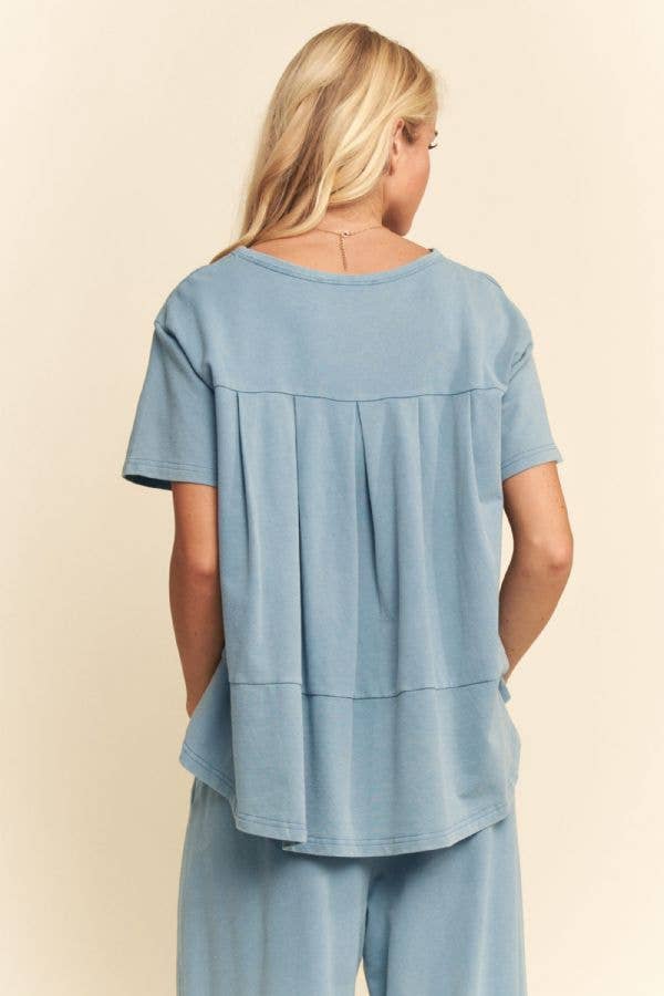 Garment-Wash Pleated Top & Pants Set