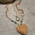 The Primitive Peddler - Sparkling Heart & Layers of Blue Mint Czech Necklace