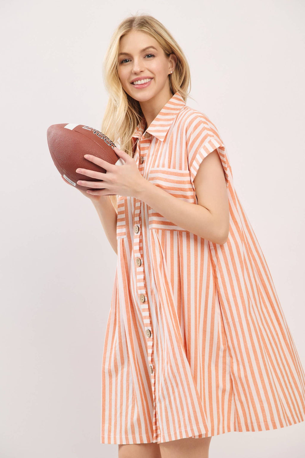 COTTON STRIPED BUTTON DOWN TUNIC DRESS