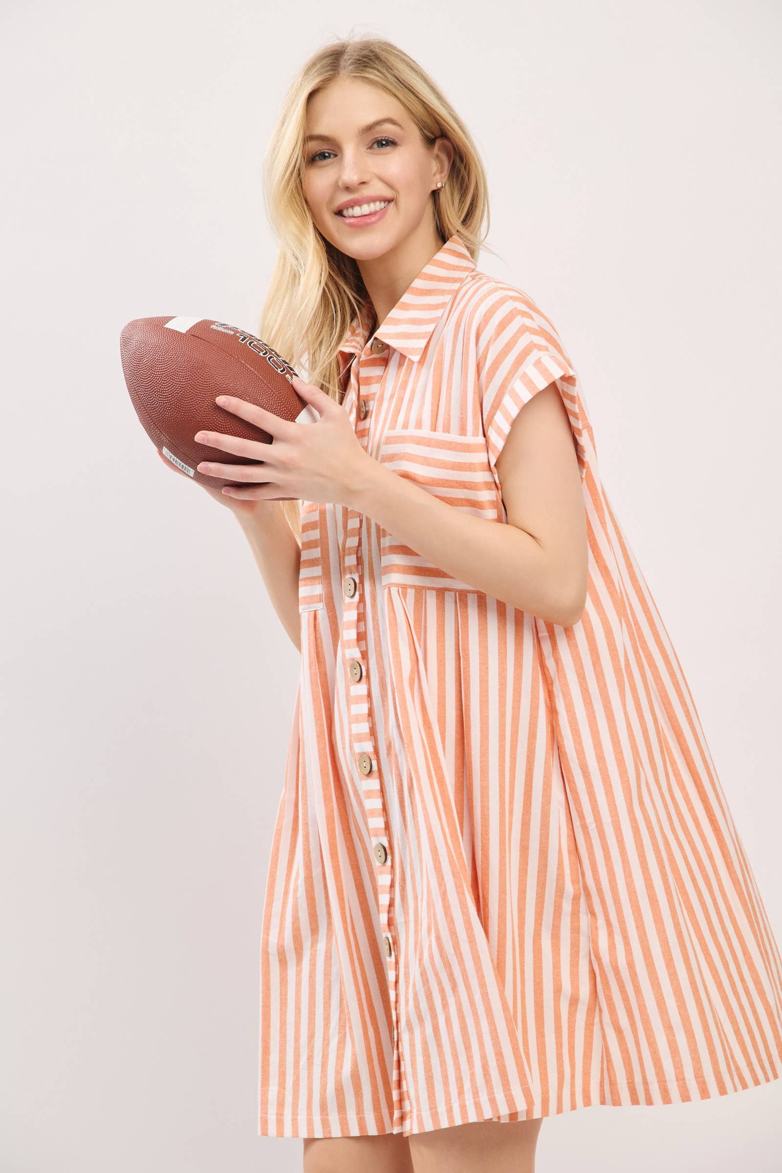 COTTON STRIPED BUTTON DOWN TUNIC DRESS
