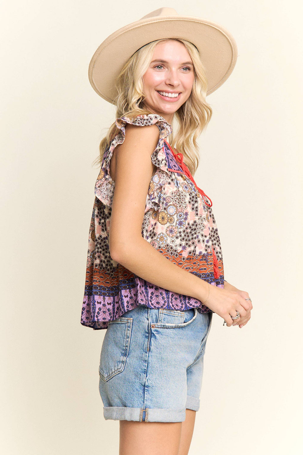 BOHO CONTRAST PRINT BLOUSE- LET2729