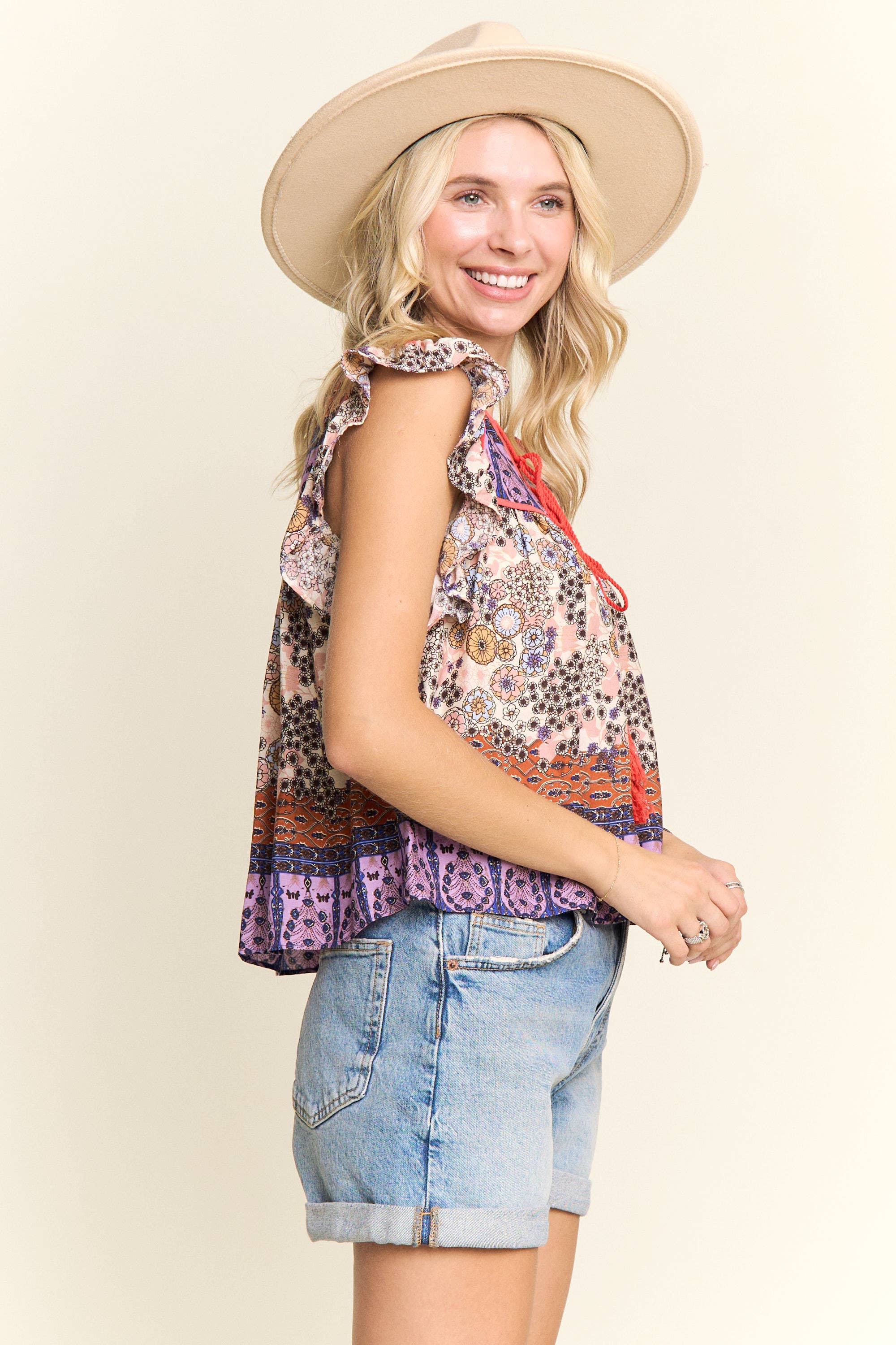 BOHO CONTRAST PRINT BLOUSE- LET2729