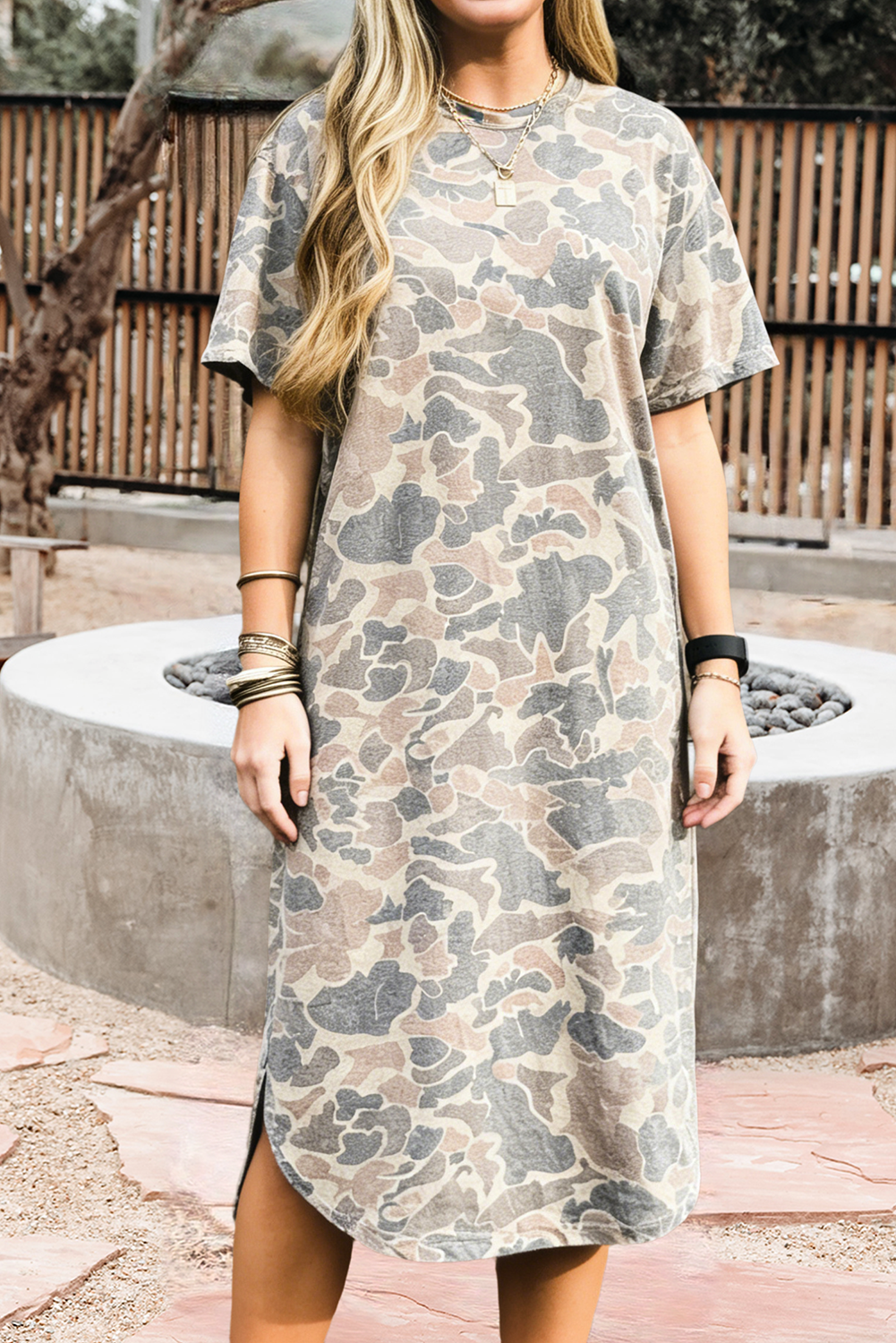 Camouflage Print Short Sleeve T-Shirt Dress (S-XL)