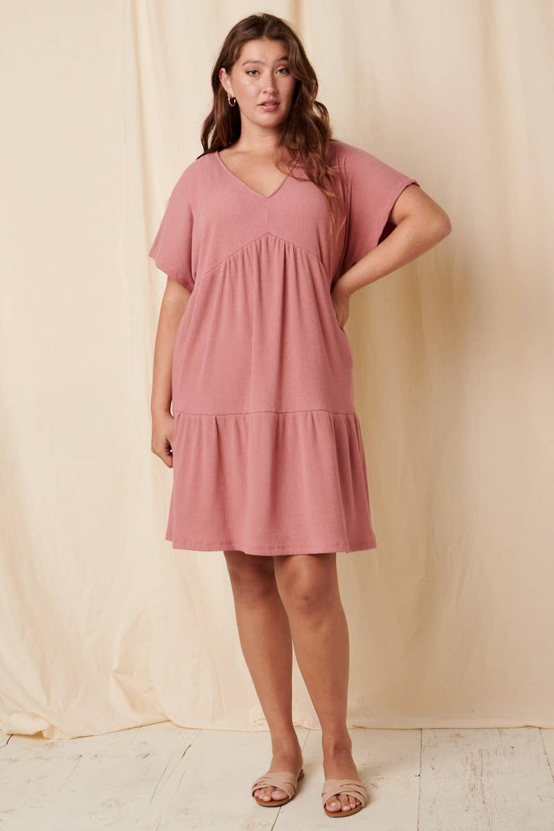 PLUS RIB KNIT BABYDOLL DRESS