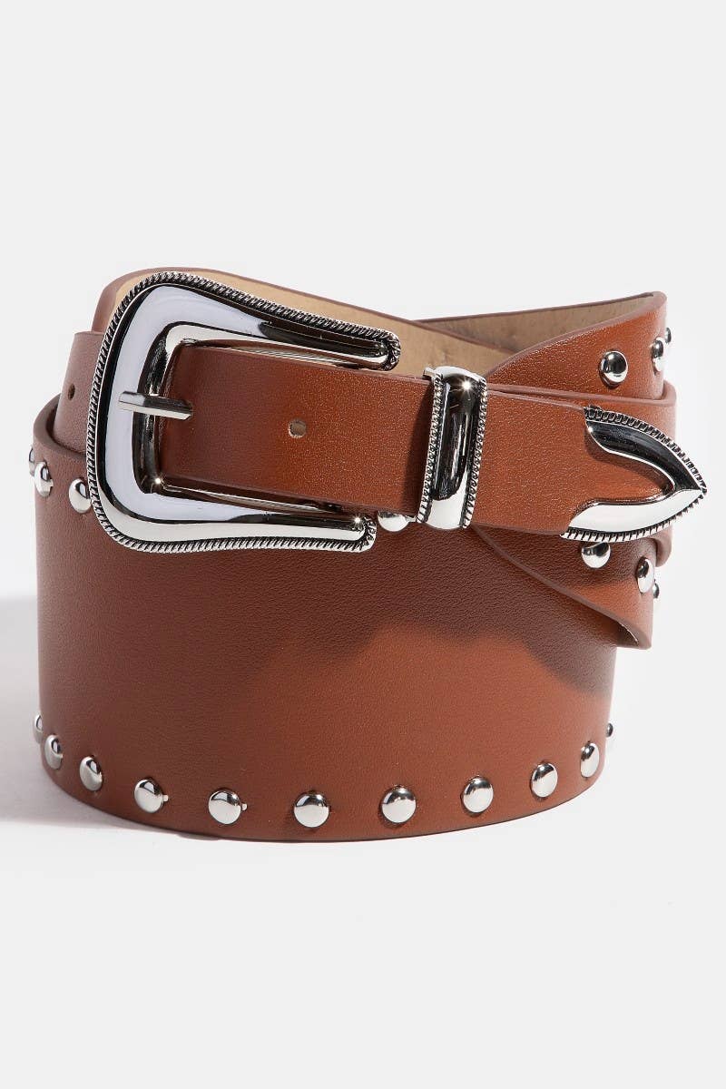 Wide Grommet Studded Vegan Leather Belt