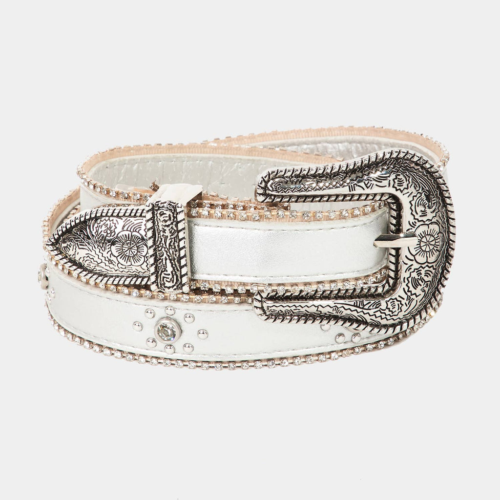 Rhinestone Studs Thin Faux Leather Belt