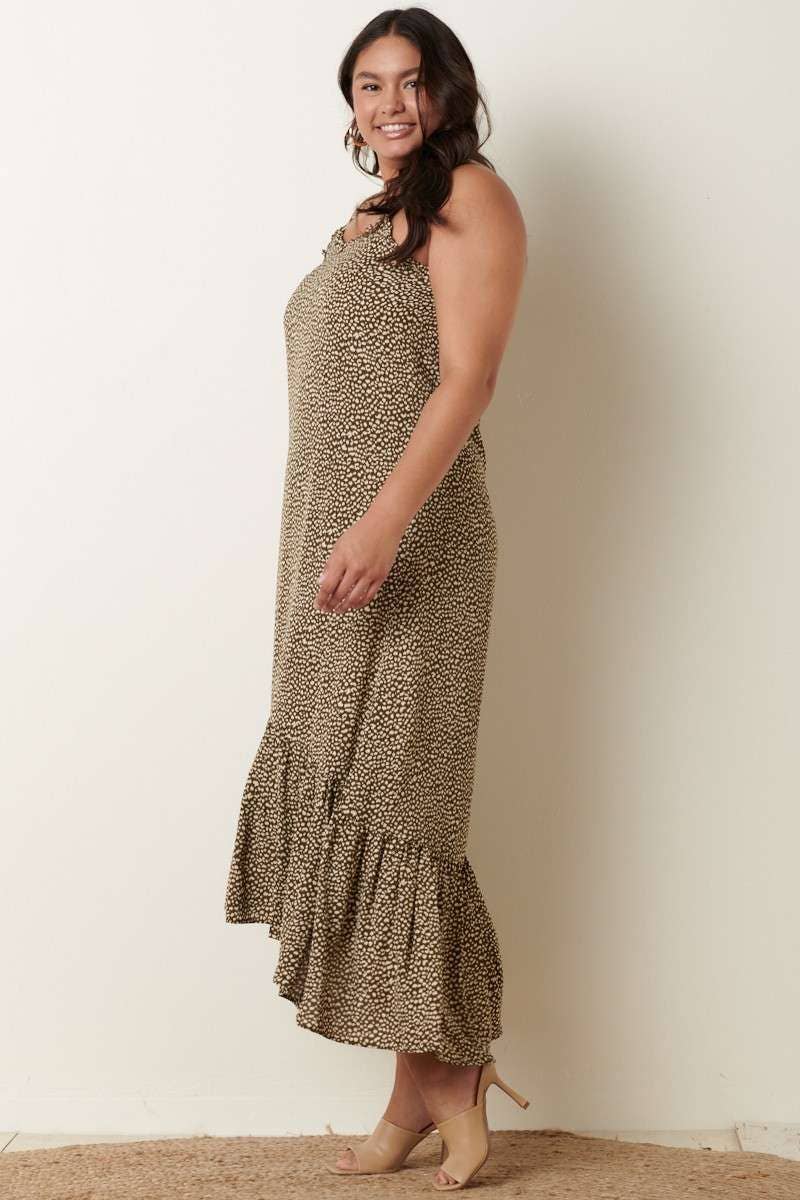 PLUS LEOPARD PRINT RUFFLE MAXI DRESS