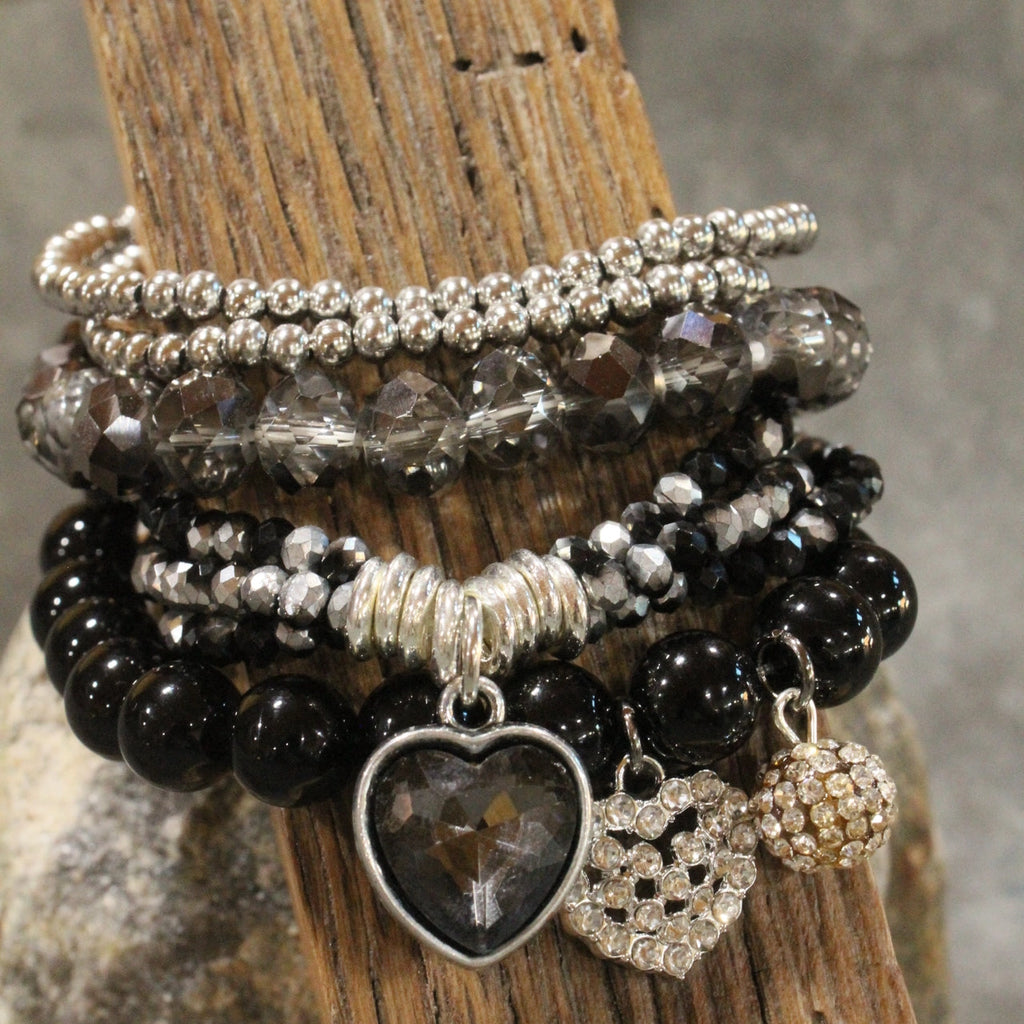 The Primitive Peddler - Back in Black Heart Stretch Bracelet Set