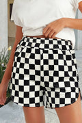 Checkered Print High Waist Casual Shorts (S-XL)